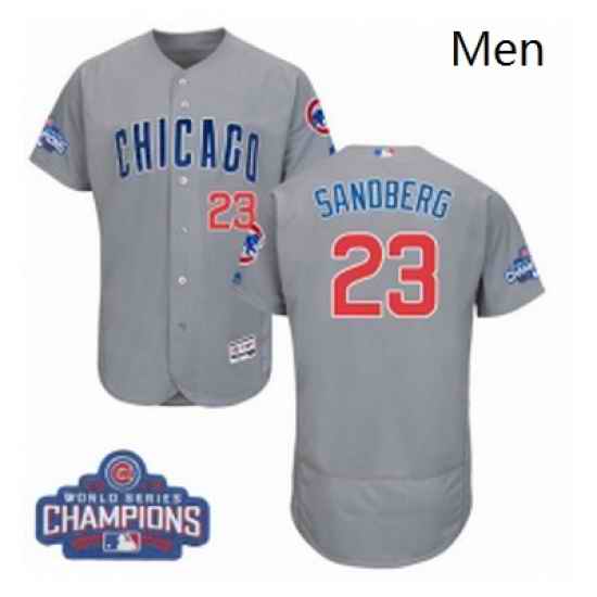 Mens Majestic Chicago Cubs 23 Ryne Sandberg Grey 2016 World Series Champions Flexbase Authentic Collection MLB Jersey